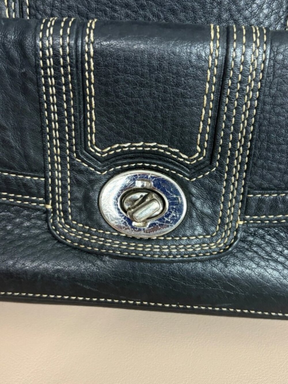 Coach Chelsea Pebbled Leather Satchel Black Bag Turnlock Front Pocket - Picture 4 of 10